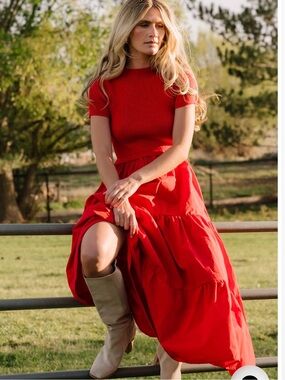 Baltic Born Devotion Tiered Midi to Maxi Dress A-Line Red Large